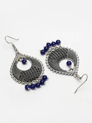 Women silver-plated artificial beads german silver oxidised chandbali earrings 5