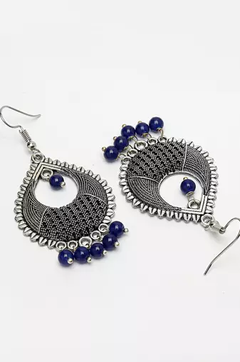 Women silver-plated artificial beads german silver oxidised chandbali earrings
