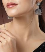 Women silver-toned german silver oxidised dome shaped jhumka earrings