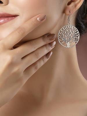 Women silver-toned circular shape german silver oxidised drop earrings 1