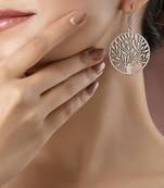 Women silver-toned circular shape german silver oxidised drop earrings