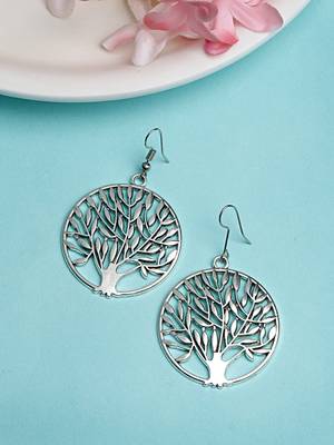 Women silver-toned circular shape german silver oxidised drop earrings 3