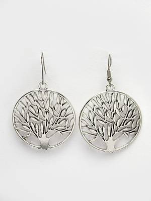 Women silver-toned circular shape german silver oxidised drop earrings 5