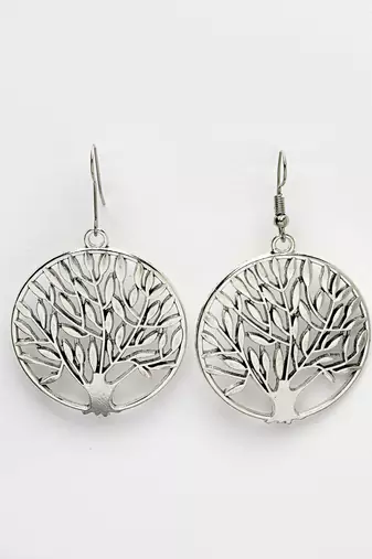 Women silver-toned circular shape german silver oxidised drop earrings