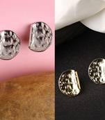 Women set of 2 gold & silver brass-plated artificial stones studded studs earring