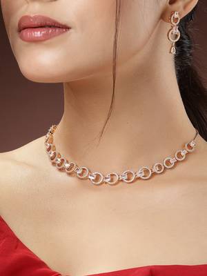 Women gold-plated american diamond studded handcrafted jewellery set 1
