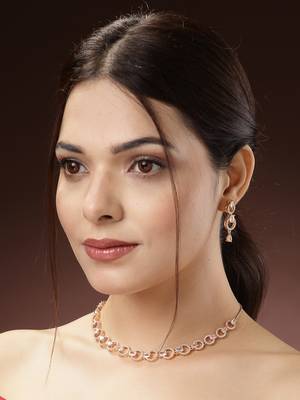 Women gold-plated american diamond studded handcrafted jewellery set 2