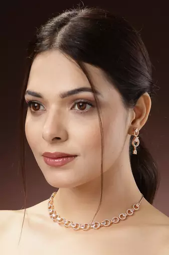 Women gold-plated american diamond studded handcrafted jewellery set
