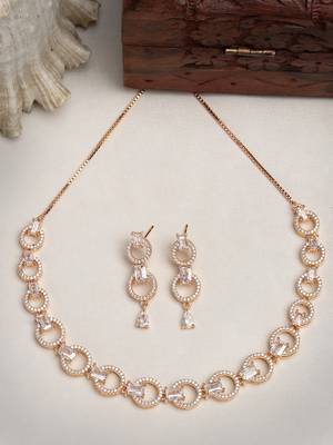 Women gold-plated american diamond studded handcrafted jewellery set 3