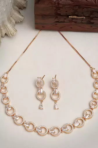 Women gold-plated american diamond studded handcrafted jewellery set