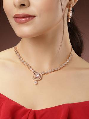Women gold-plated american diamond studded handcrafted jewellery set 1