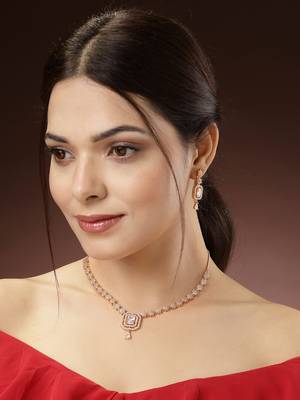 Women gold-plated american diamond studded handcrafted jewellery set 2