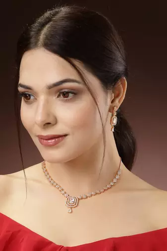 Women gold-plated american diamond studded handcrafted jewellery set