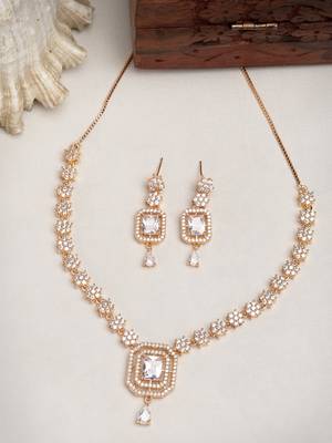 Women gold-plated american diamond studded handcrafted jewellery set 3