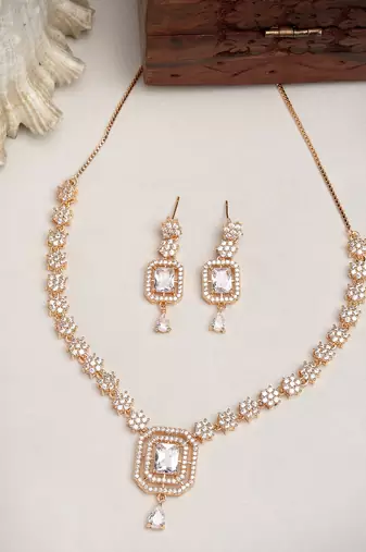Women gold-plated american diamond studded handcrafted jewellery set
