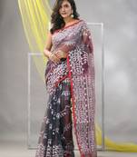 Brown muslin duel-tone saree with jamdani designs