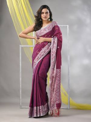 Magenta cotton soft saree with nakshi pattern 1