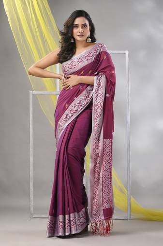 Magenta cotton soft saree with nakshi pattern