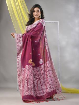 Magenta cotton soft saree with nakshi pattern 2