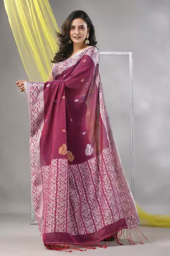 Magenta cotton soft saree with nakshi pattern