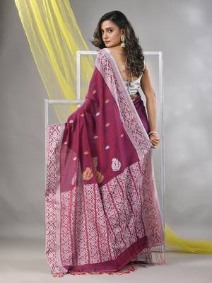 Magenta cotton soft saree with nakshi pattern 3