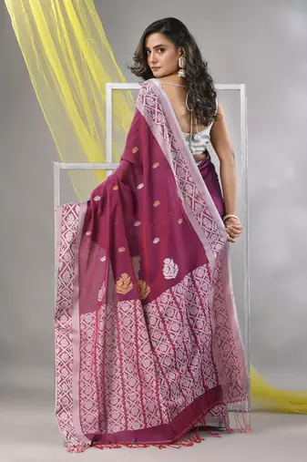 Magenta cotton soft saree with nakshi pattern