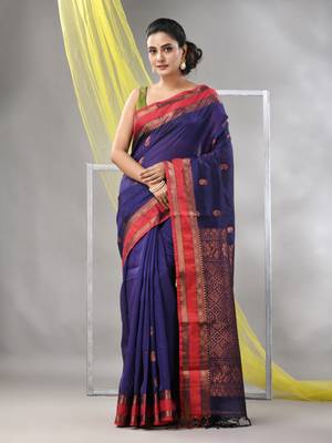 Purple silk matka soft saree with paisley motifs 1
