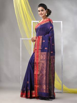 Purple silk matka soft saree with paisley motifs 2