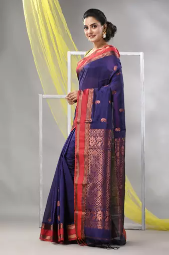 Purple silk matka soft saree with paisley motifs