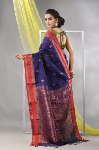 Purple silk matka soft saree with paisley motifs