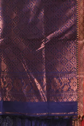 Purple silk matka soft saree with paisley motifs