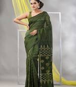 Sap green silk matka soft saree with stripes pattern