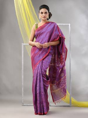 Lilac silk matka duel-tone soft saree with stripes pattern 1