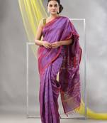 Lilac silk matka duel-tone soft saree with stripes pattern