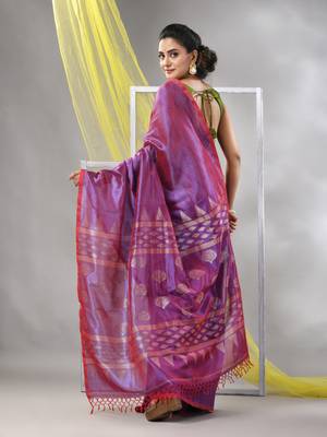 Lilac silk matka duel-tone soft saree with stripes pattern 3