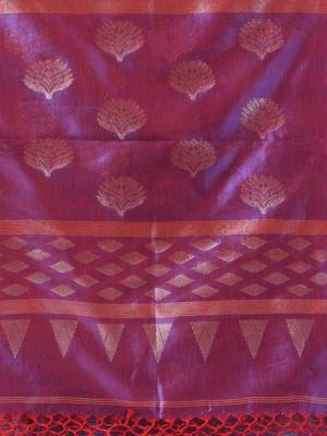 Lilac silk matka duel-tone soft saree with stripes pattern 4