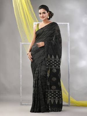 Black silk matka soft saree with stripes pattern 1