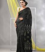 Black silk matka soft saree with stripes pattern