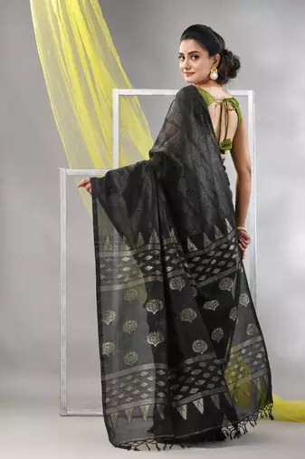 Black silk matka soft saree with stripes pattern