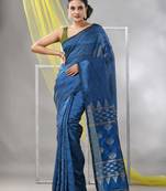 Sapphire blue silk matka soft saree with stripes pattern