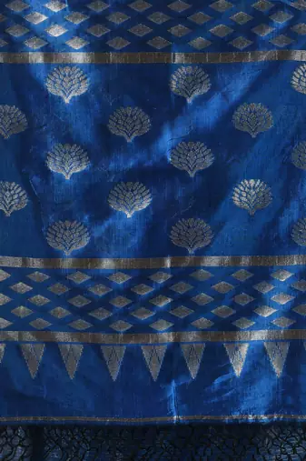 Sapphire blue silk matka soft saree with stripes pattern