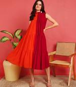 Pink&orange color georgette half and half western dress