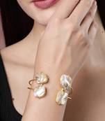 women gold-plated mother of pearl handcrafted cuff bracelet