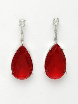 Women silver-plated red artificial stones studded handcrafted jewellery set 4
