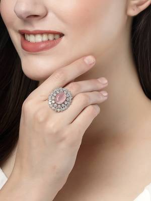 Women pink & silver cz-studded handcrafted adjustable finger ring 1