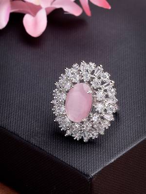 Women pink & silver cz-studded handcrafted adjustable finger ring 2