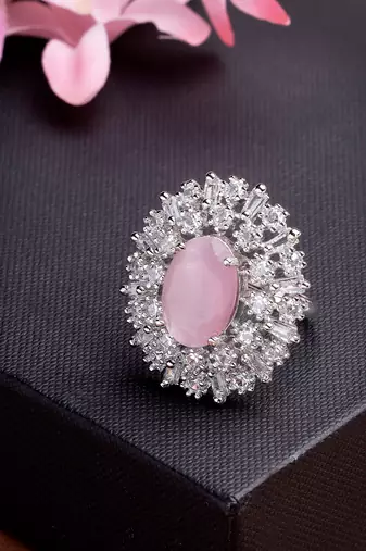 Women pink & silver cz-studded handcrafted adjustable finger ring