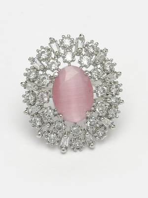 Women pink & silver cz-studded handcrafted adjustable finger ring 4