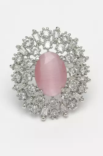 Women pink & silver cz-studded handcrafted adjustable finger ring