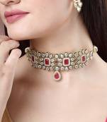 women red & gold kundan studded handcrafted choker jewellery set